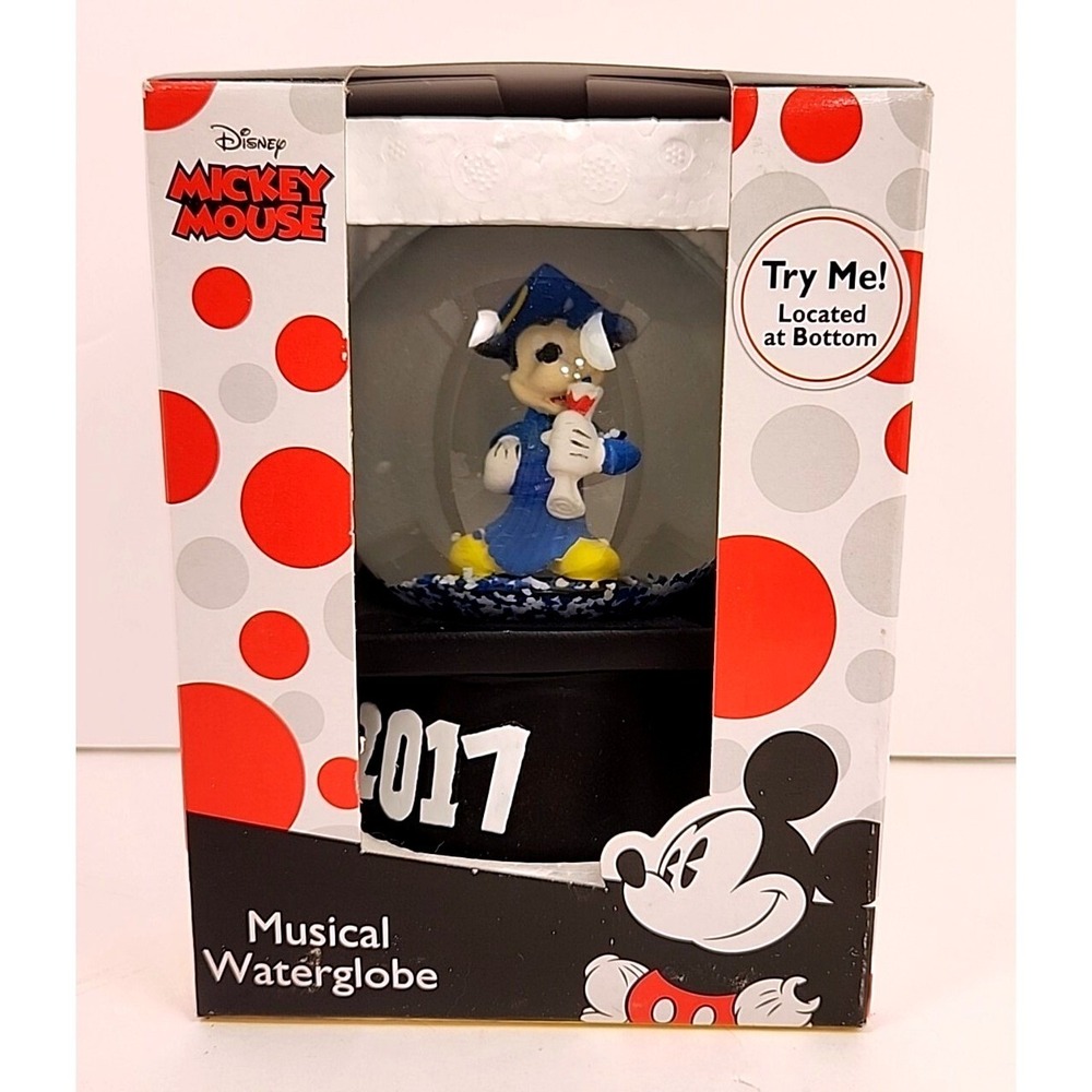 Disney Mickey Mouse 2017 Graduation Musical Waterglobe Snow Globe New in Box